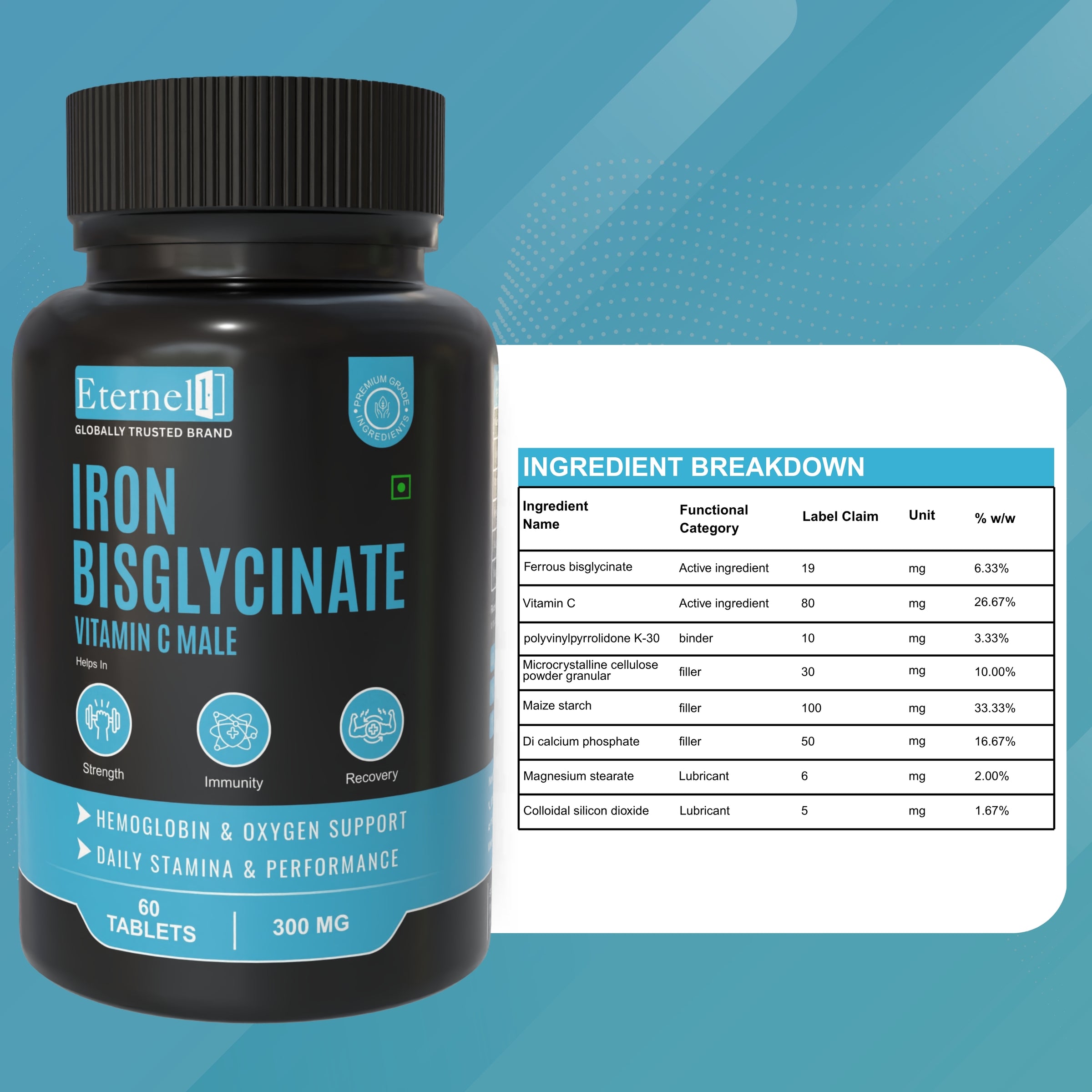 Iron Bisglycinate Vitamin C male Tablet - 300mg
